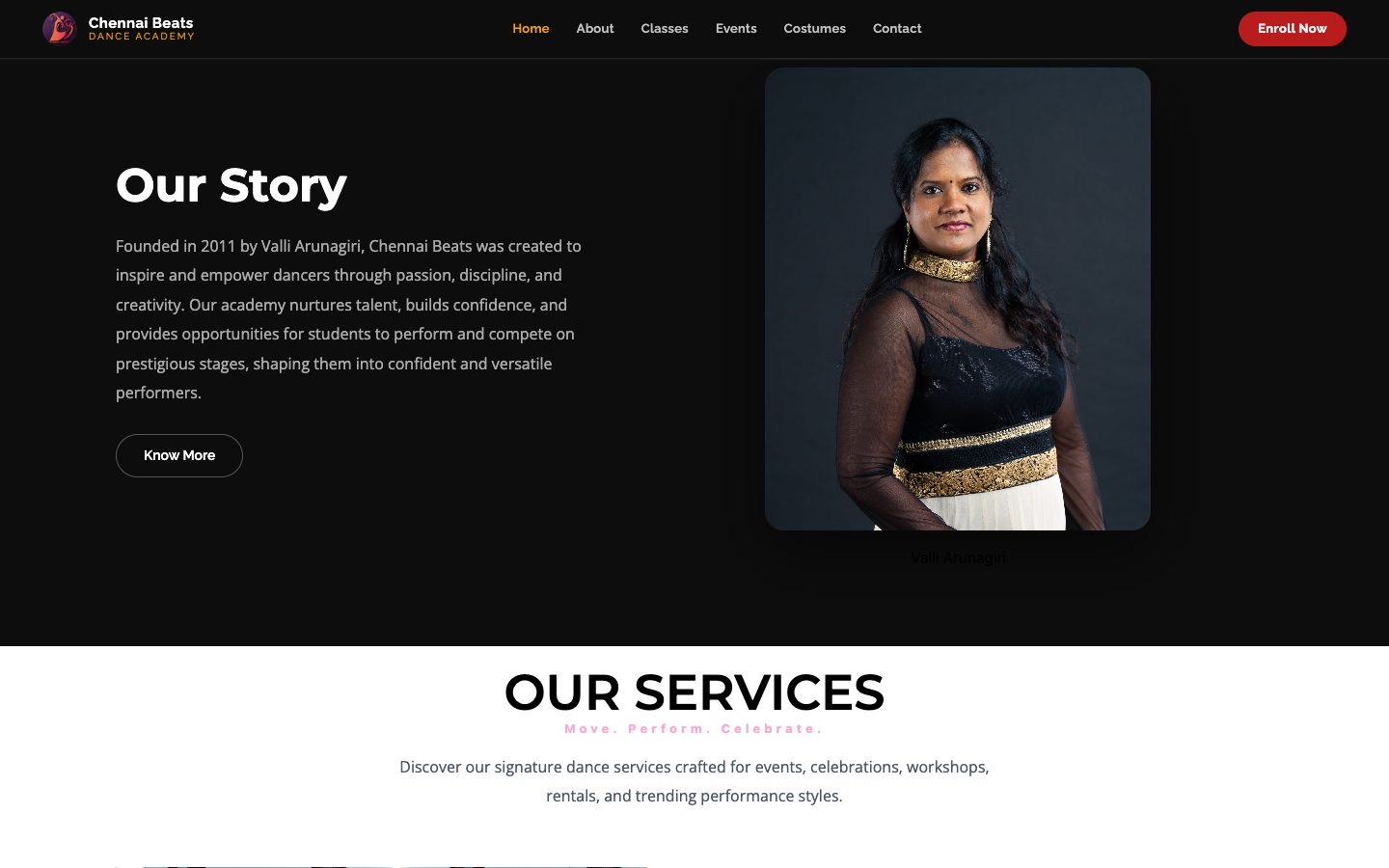 The Our Story section of the Chennai Beats website